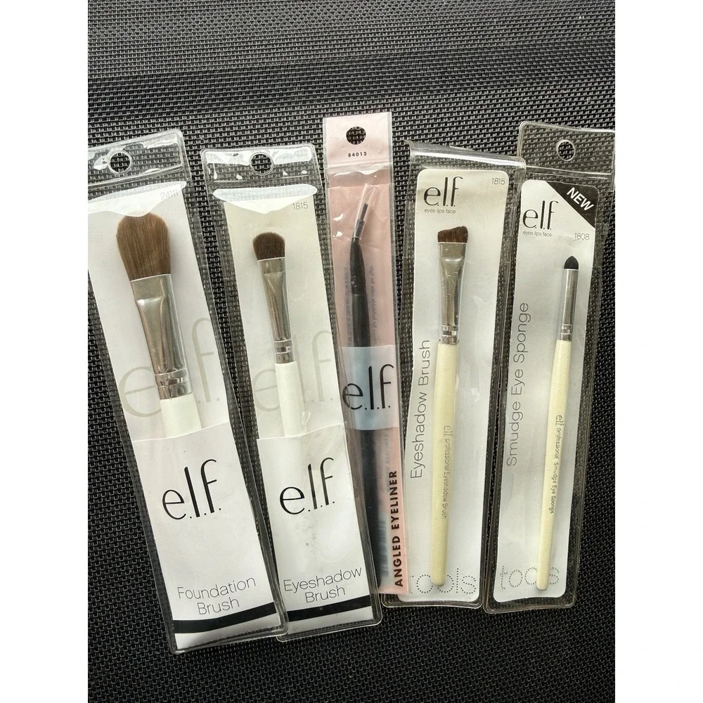 Lot of 5 NEW elf FACE & EYE Make-up BRUSHES in INDIVDUAL PACKAGES